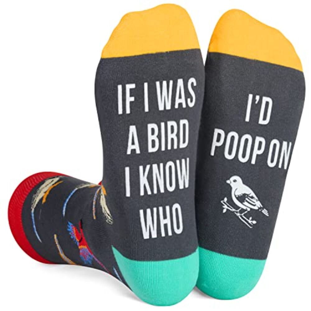 HAPPYPOP Funny Bird Socks “If I Was a Bird I Know Who I’d Poop On” Novelty